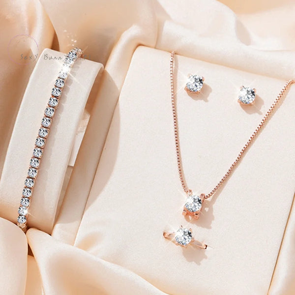 5Pcs Elegant Crystal Jewelry Sets for Women