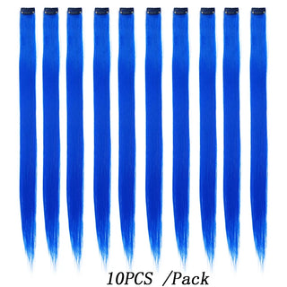 Buy 1b-blue 10Packs Straight Colored Clip in Hair One Piece Long Synthetic Rainbow 22 Inch Party Highlights Extensions for Women Kids Girls