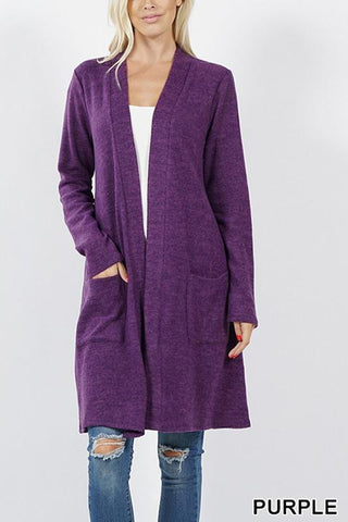 Buy purple Brushed Sweater Pocket Cardigan