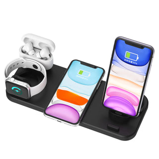 Buy 6in1-black 6 in 1 Wireless Charger Pad Qi Induction Fast Charging Holder for Apple Watch 6 5 4 3 for Airpods Pro IPhone 12Pro/11/Xr/Xs/X/8