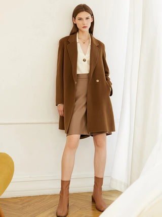 Buy camel-plus AMII Minimalism Wool Coat Women 2022 Winter Commuter Vintage Casual Turn-Down Collar Woolen Jacket French Blend Coats 12160101