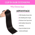 Clip in Hair Extensions Human Hair Brazilian Virgin Hair Natural Straight Seamless Clip on Hair Extensions Invisible Clip Ins 1B