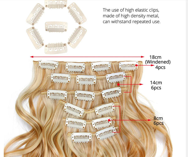 Alileader Synthetic Hair 16 Clip in Hair Extension Clip for Women 6Pcs/Set Hair Extension Clip in Ombre Fake Hairpiece Long Wavy