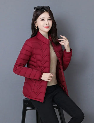 Buy red-wine 2020 Autumn Winter Jackets Middle-Aged Women&#39;s Down Cotton Coat Stand-Up Collar Large Size Thin  and Light Warm Coats Outwear 5X