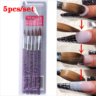 Buy light-green 5 Pcs Crystal Handle Acrylic Powder Nail Brushes UV Gel Drawing Painting Brushes Carving/Extension Pen Professional  Nail Tools