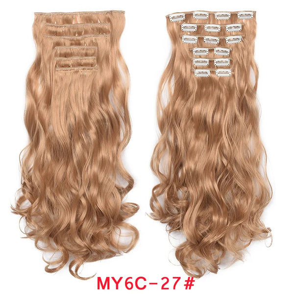 16 Clips Clip in Hair Extension Long Synthetic Hair Heat Resistant Hairpiece Natural Wavy Ombre Hair Piece 6Pcs/Set 20Inch LIHUI