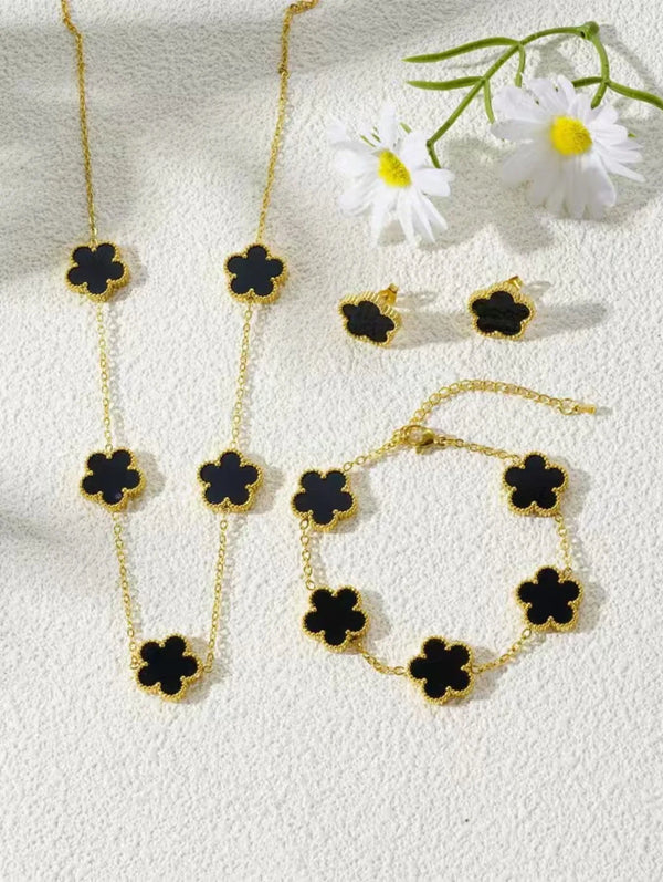 2024 New 3 Pieces Luxury Five-Leaf Clover Set Ladies Gift New Trend Stainless Steel Simple Atmosphere Set Decorations