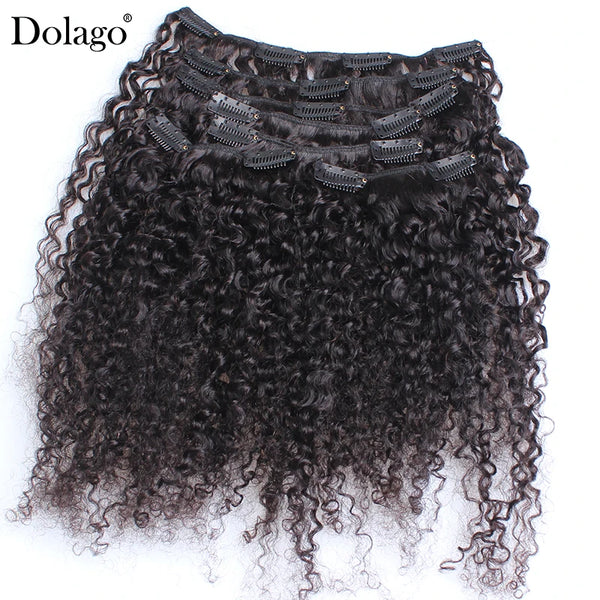 3B 3C Kinky Curly Clip in Hair Extensions Human Hair Afro Kinky Curly Clip Ins Bundles for Black Women 4A Dolago Full Head Sets