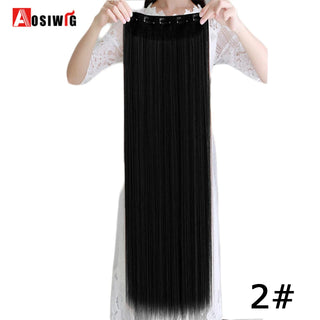 Buy 2 AOSIWIG Long Straight Natural Fake Hairpieces Black Brown Color  High Temperture Synthetic 5 Clip in Hair Extensions for Women