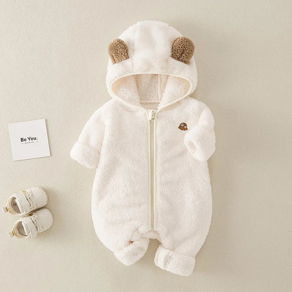 Autumn and Winter Newborn Onesie Double-Sided Fleece Casual Warm Baby Clothes With Hooded Climbing Coats