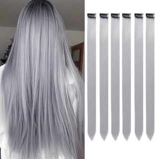 Buy a12-6pcs Clip in Hair Extensions 6pcs/Pack Colored Party Highlights 22 Inches Multi-Colors Straight Hair Synthetic Hairpieces Purple Pink