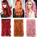 BENEHAIR Synthetic Hairpieces 24" 5 Clips in Hair Extension One Piece Long Curly Hair Extension for Women Pink Red Purple Hair