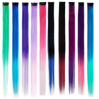 Buy t1b-613 10Packs Straight Colored Clip in Hair One Piece Long Synthetic Rainbow 22 Inch Party Highlights Extensions for Women Kids Girls