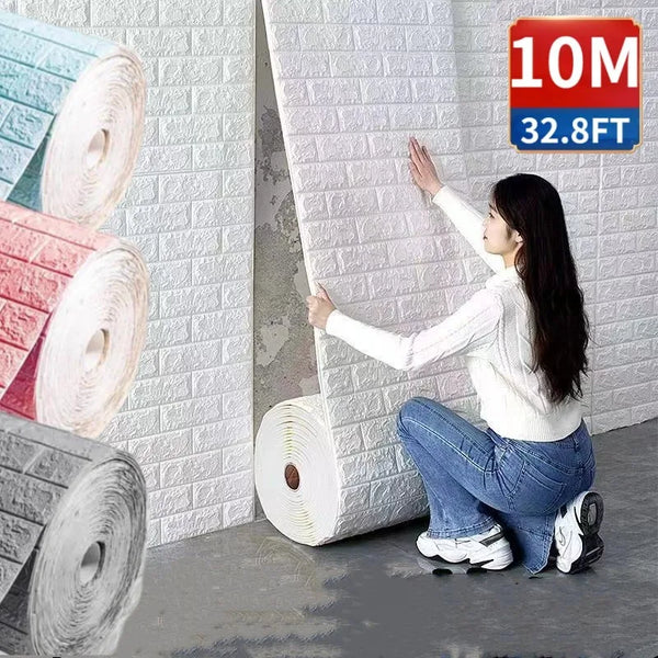 1/5/10m 3D Wall Sticker Imitation Brick Bedroom Waterproof Self-Adhesive Home Decor DIY Wallpaper for Living Room TV Backdrop