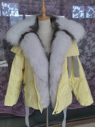 Buy 6 2023 Women Winter  Coat Real Big Fox Fur Collar With Goose Down Jacket Trim Light Autumn Outwear High Quality Lady Coats