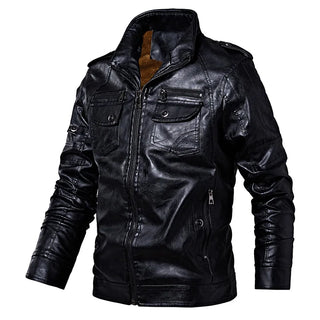 Buy black Men&#39;s Leather Jackets Winter Fleece Casual Motorcycle Jacket Biker Leather Coats European Windbreaker Genuine Leather Jacket