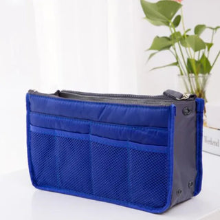 Buy royal-blue Nylon Cosmetic Bags for Women Tote Insert Double Zipper Makeup Bag Toiletries Storage Bag Girl Outdoors Travel Make Up Organizer