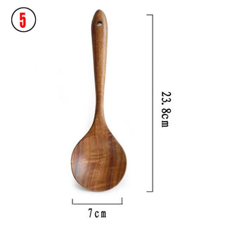 Buy 5 1-7pc Teak Natural Wood Tableware Spoon Spoon Turner Long Rice Colander Soup Skimmer Cooking Spoon Spoon Kitchen Tool Set