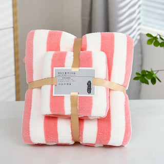 Buy 1-set-pink 1 Set Striped Towel Bath Towel Household Coral Velvet Baby Bath Towel Soft Thickened Plush Children&#39;s Absorbent Bath Towel