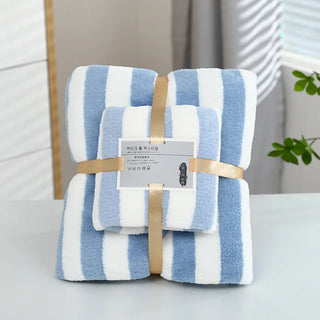 Buy 1-set-blue 1 Set Striped Towel Bath Towel Household Coral Velvet Baby Bath Towel Soft Thickened Plush Children&#39;s Absorbent Bath Towel