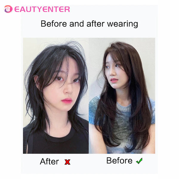 BEAUTY U-Shaped Hair Extension Synthetic Hair Long Straight Clip in Hair Extensions False Hair Black Ren Hair Pieces for Women