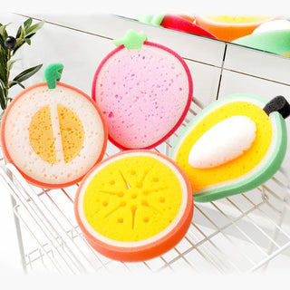 Cute Sponge Dish Washing Wipe Thickened Scouring Pad Fruit Shape Washcloth Kitchen Pot Brush Dish Sponge Kitchen Cleaning Tools