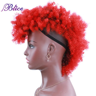 Blice Short Kinky Curly Mohawk Hair Extensions Colorful Chignon Hair Pieces With Clips for African American Women