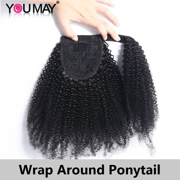 Afro Kinky Curl Drawstring Ponytail Human Hair Ponytail for Black Women Clip in Hair Extensions Human Hair Wrap Ponytails YouMay