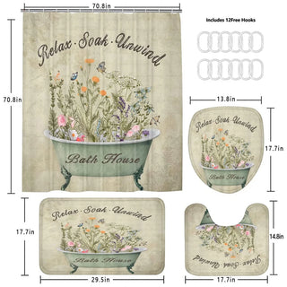 Buy a1 4 Pcs Shower Curtain Sets With 12 Hooks Flowers Floral With Non-Slip Rugs Toilet Lid Cover and Bath Mat Bathroom Decor Set