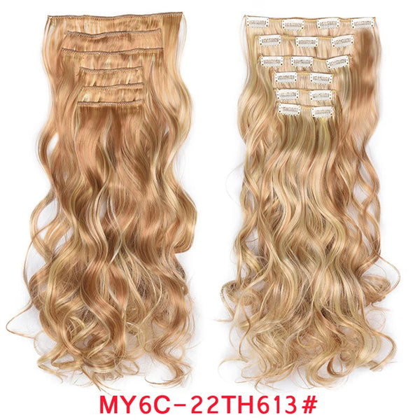 16 Clips Clip in Hair Extension Long Synthetic Hair Heat Resistant Hairpiece Natural Wavy Ombre Hair Piece 6Pcs/Set 20Inch LIHUI