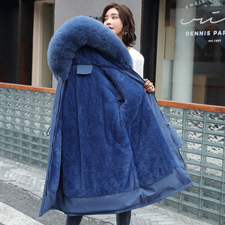 Buy blue 2021 Winter  Women&#39;s Parkas Coats Hooded Fur Collar Thick Section Warm Winter Jackets Snow Coat Jacket Winter Parkas