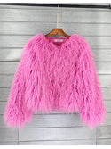 Colorful Boho Furry Faux Fur Coat Women Fur Coats Autumn Winter Pink White Shaggy Faux Fur Jacket Tops Festival Clothing