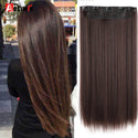 AOSIWIG Long Straight Natural Fake Hairpieces Black Brown Color  High Temperture Synthetic 5 Clip in Hair Extensions for Women