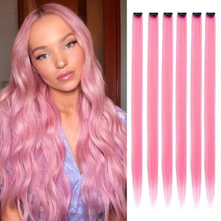 Buy a2-6pcs Clip in Hair Extensions 6pcs/Pack Colored Party Highlights 22 Inches Multi-Colors Straight Hair Synthetic Hairpieces Purple Pink