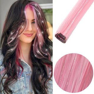 Buy jfp-t-a2-6pcs Clip in Hair Extensions 6pcs/Pack Colored Party Highlights 22 Inches Multi-Colors Straight Hair Synthetic Hairpieces Purple Pink