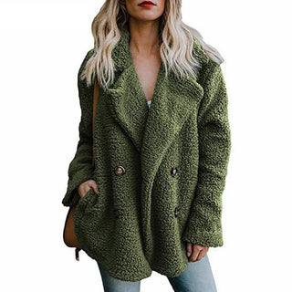 Buy green Teddy Coat Women Faux Fur Coats Long Sleeve Fluffy Fur Jackets Winter Warm Female Jacket Oversized Women Casual Winter Coat 2021