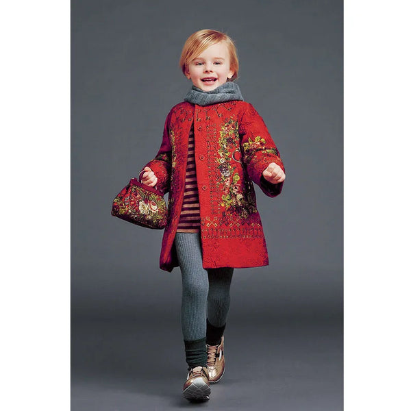 2020 Fashion Red Girls Cardigan Printing Child Winter Coats Festival Christmas Girls Outerwear Coat Party Kids Jacket