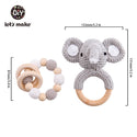 Let's Make Baby Rattles Set Crochet Animal Elk Amigurumi Elephant Baby Teether Wooden Pacifier ChainBPA Free Nursing Rattle Toys