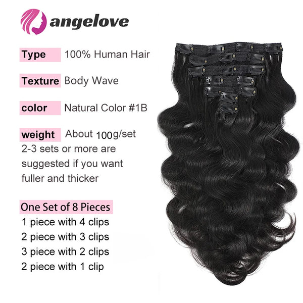 Body Wave Clip in Human Hair Extensions 120g/Set Clips in Extension Full Head Brazilian Clip on Hair Extension for Women