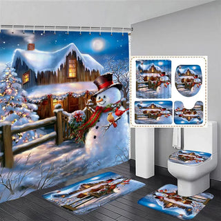 Buy 1217ai-4pcs-set Christmas Bathroom Sets With Shower Curtain Rugs Red Truck Christmas Shower Curtains Xmas Bathroom Rugs Christmas Bathroom Deco