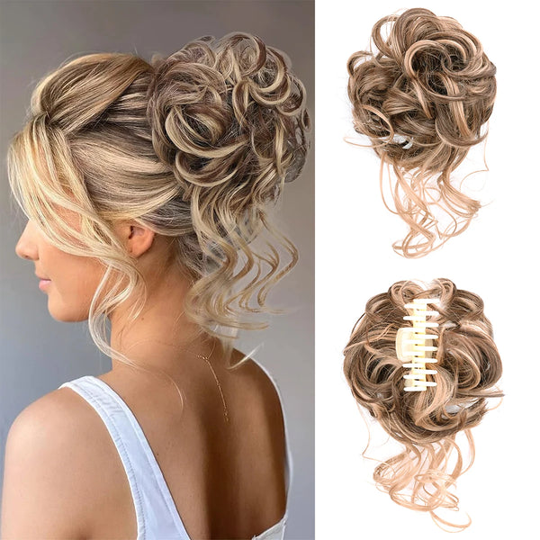 Chorliss Synthetic Claw Chignon Women Messy Curly Fluffy Hair Bun Clip in Ponytail Hair Extensions Natural False Hairpieces