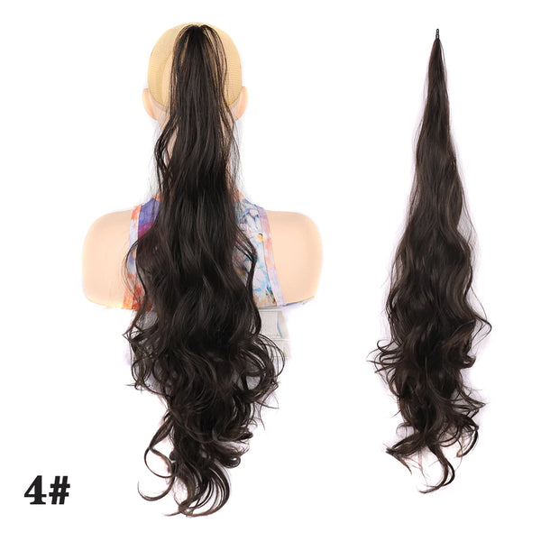 32inch Synthetic PonyTail Long Layered Flexible Wrap Around Fake Tail Hair Extensions Natural Curly Hairpiece for Women