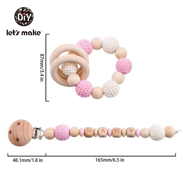 Let's Make Baby Rattles Set Crochet Animal Elk Amigurumi Elephant Baby Teether Wooden Pacifier ChainBPA Free Nursing Rattle Toys