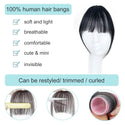 100% Human Hair Black Brown Invisible Hair Bangs Clip in Straight Bangs and Sideburns