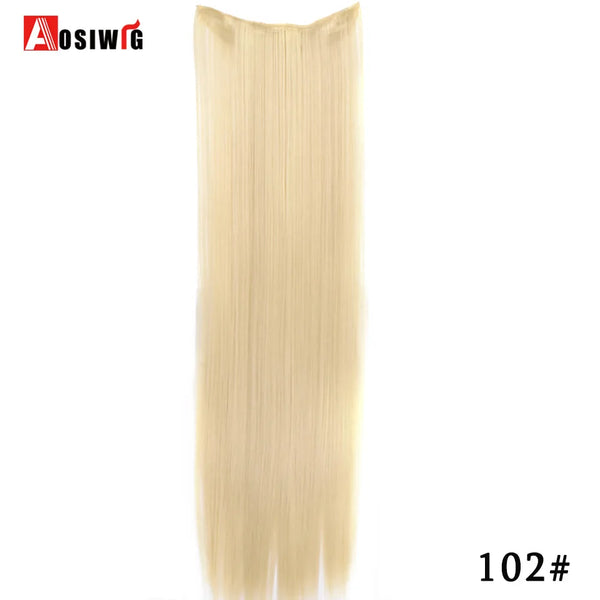 AOSIWIG Long Straight Natural Fake Hairpieces Black Brown Color  High Temperture Synthetic 5 Clip in Hair Extensions for Women