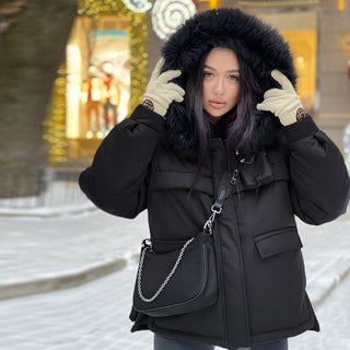 Buy black 2021 Wholesale Ladies Down Coat Short Fur Collar Hood Women Winter Reversible Coats Parka Woman Coat Puffer Jacket