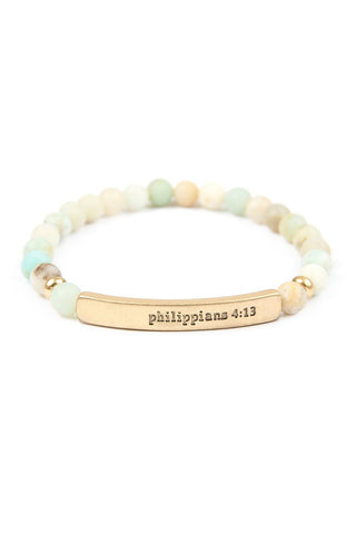 Buy gold-amazonite &quot;Philippians 4:13&quot; Natural Stone Stretch Bracelet