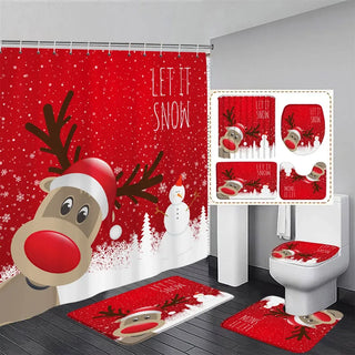 Buy 31121t40sd-4pcs-set Christmas Bathroom Sets With Shower Curtain Rugs Red Truck Christmas Shower Curtains Xmas Bathroom Rugs Christmas Bathroom Deco