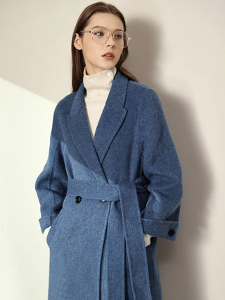 Buy storm-blue AMII Minimalism Long Coats for Women 2022 Winter Solid Office Lady Double Breasted Loose Jacket Elegant Woolen Coats 12141233