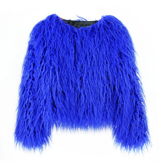 Buy blue Colorful Boho Furry Faux Fur Coat Women Fur Coats Autumn Winter Pink White Shaggy Faux Fur Jacket Tops Festival Clothing